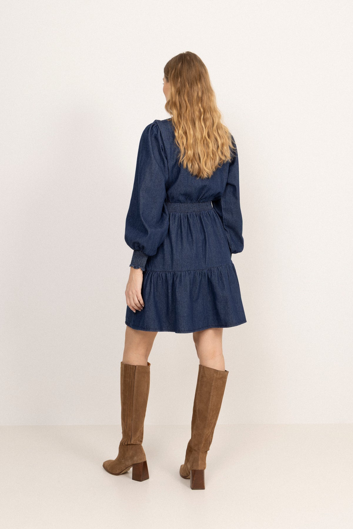 Evina Denim Solid Dress - Blue