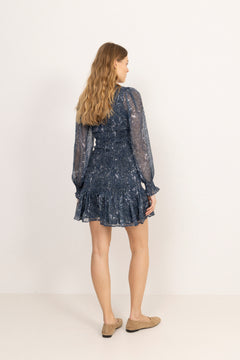Rira Smock Chiffon Dress - Blue Paisley