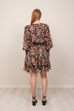 Frøya Short Golden Flower Dress - Black