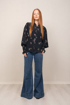 Sibba Crepe Blouse - Navy Small Flower