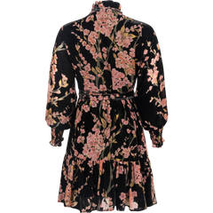 Saga Wide Velvet Dress - Black Pink Velvet