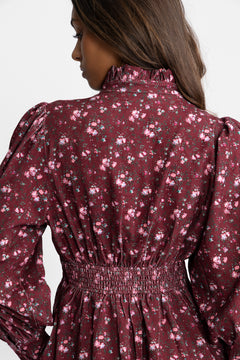 Liv Cord Print Dress - Dark Red