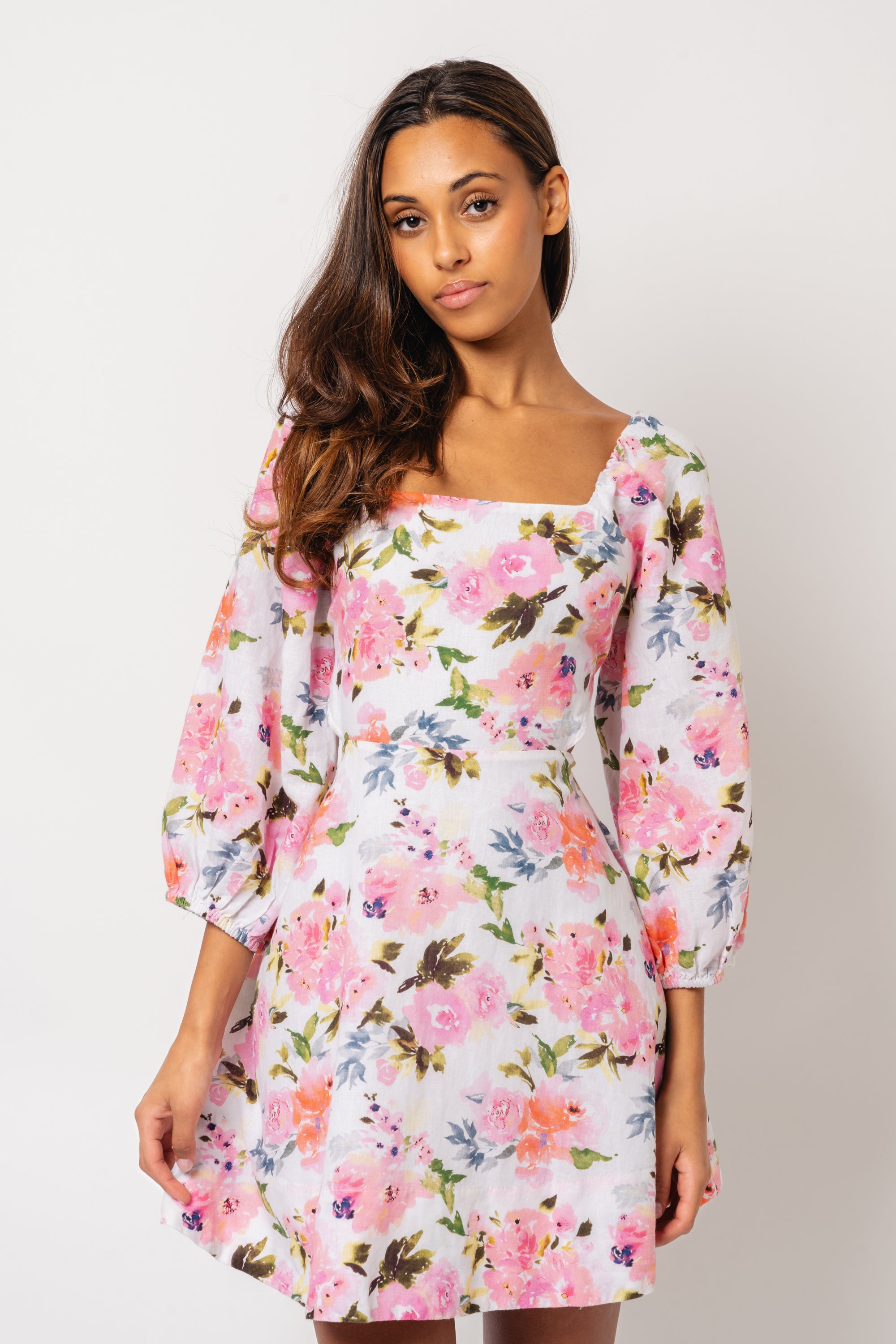 Eva Linen Dress - Pink Peony