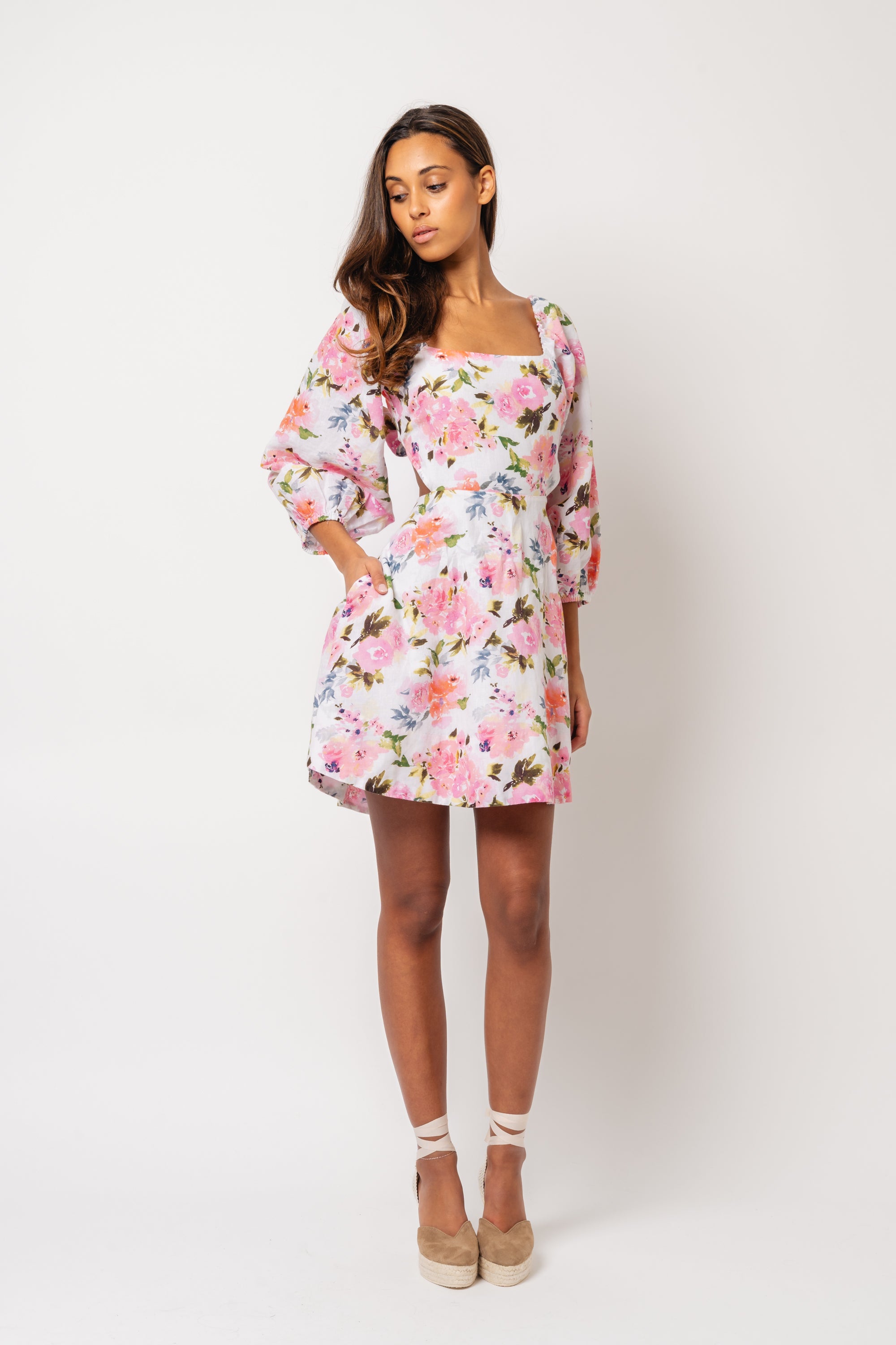 Eva Linen Dress - Pink Peony