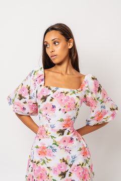 Eva Linen Midi Dress - Pink Peony
