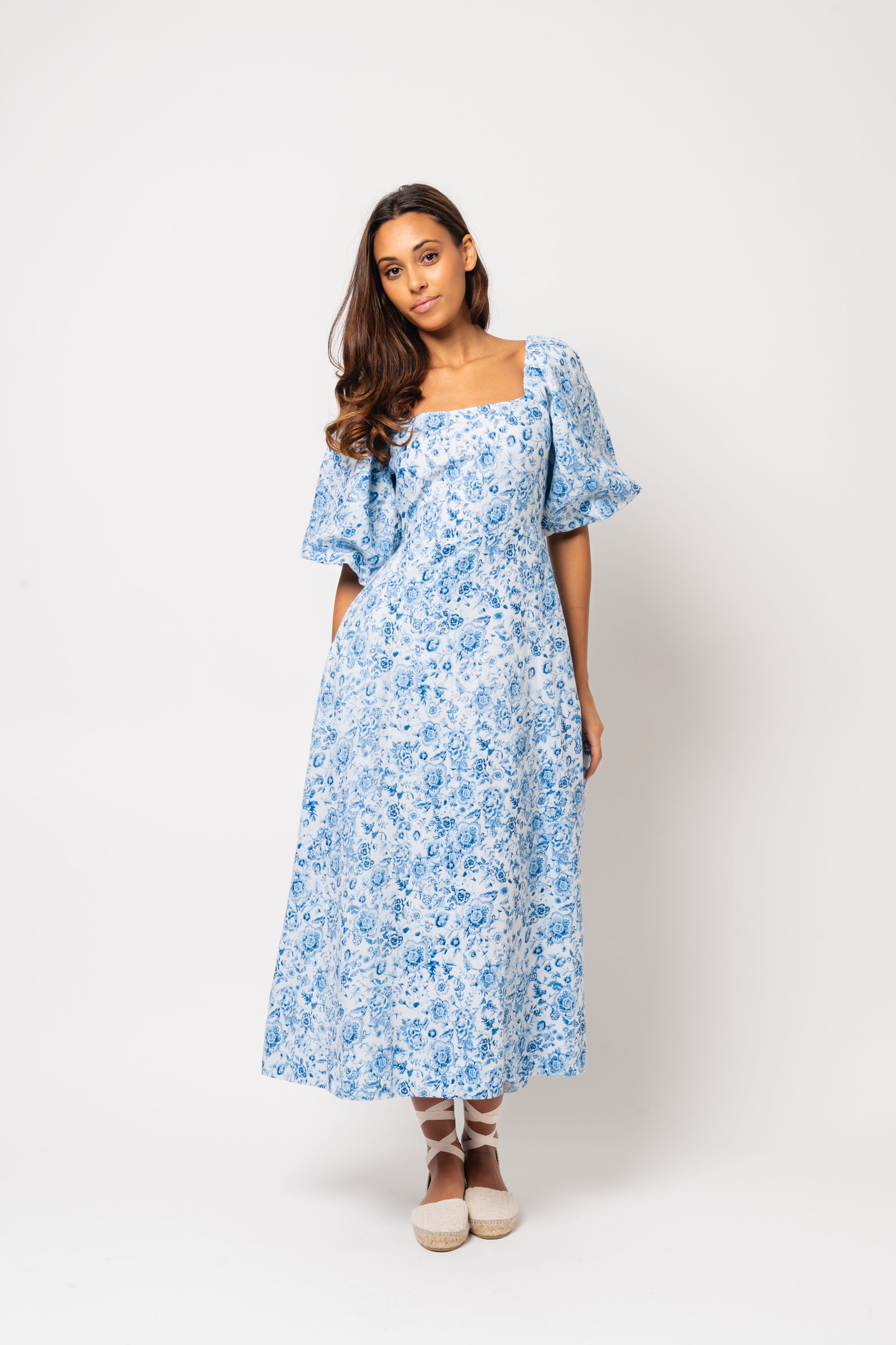 Eva Linen Midi Dress - Blue Glaze