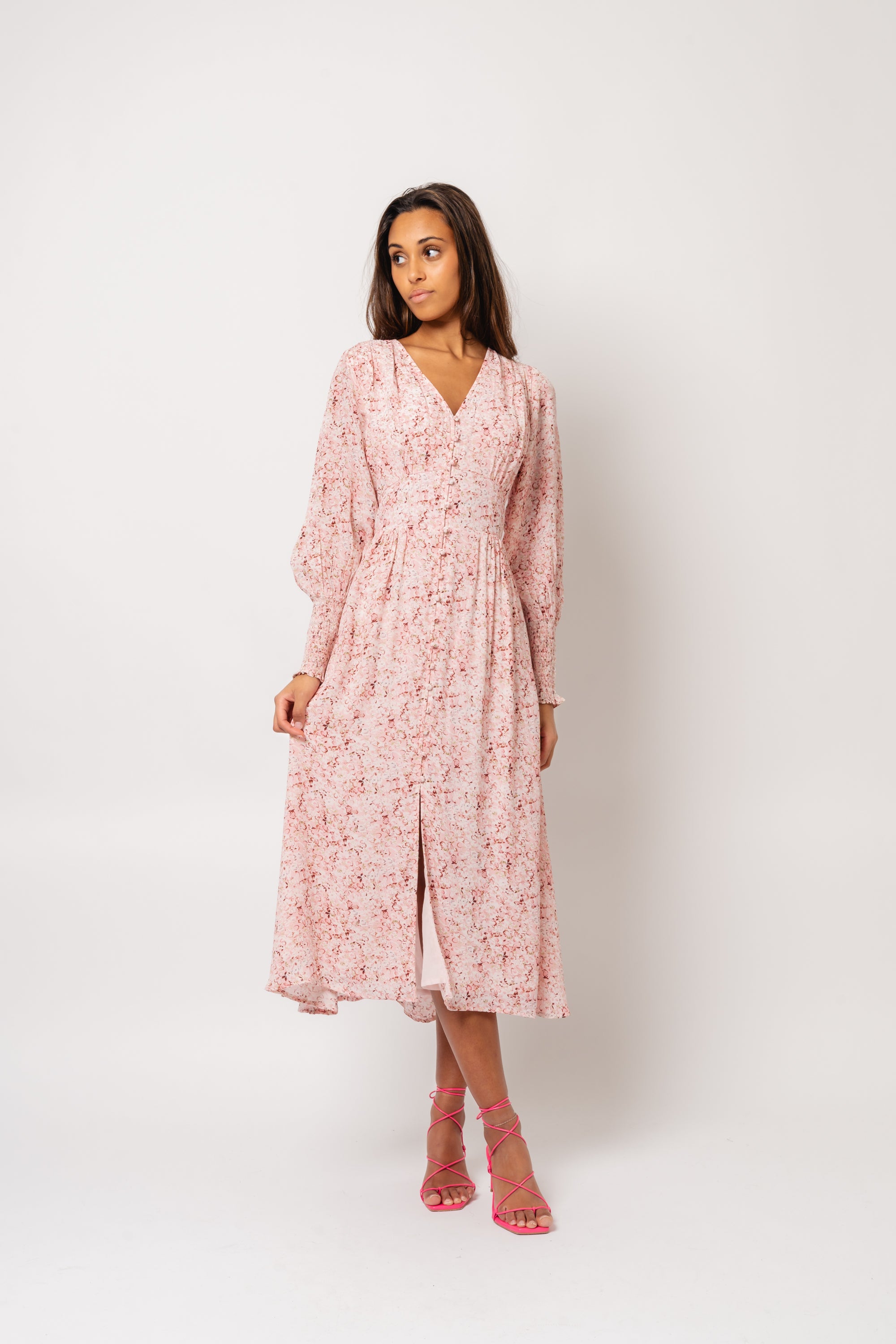 Una Viscose Crepe Dress - Light Pink Floral