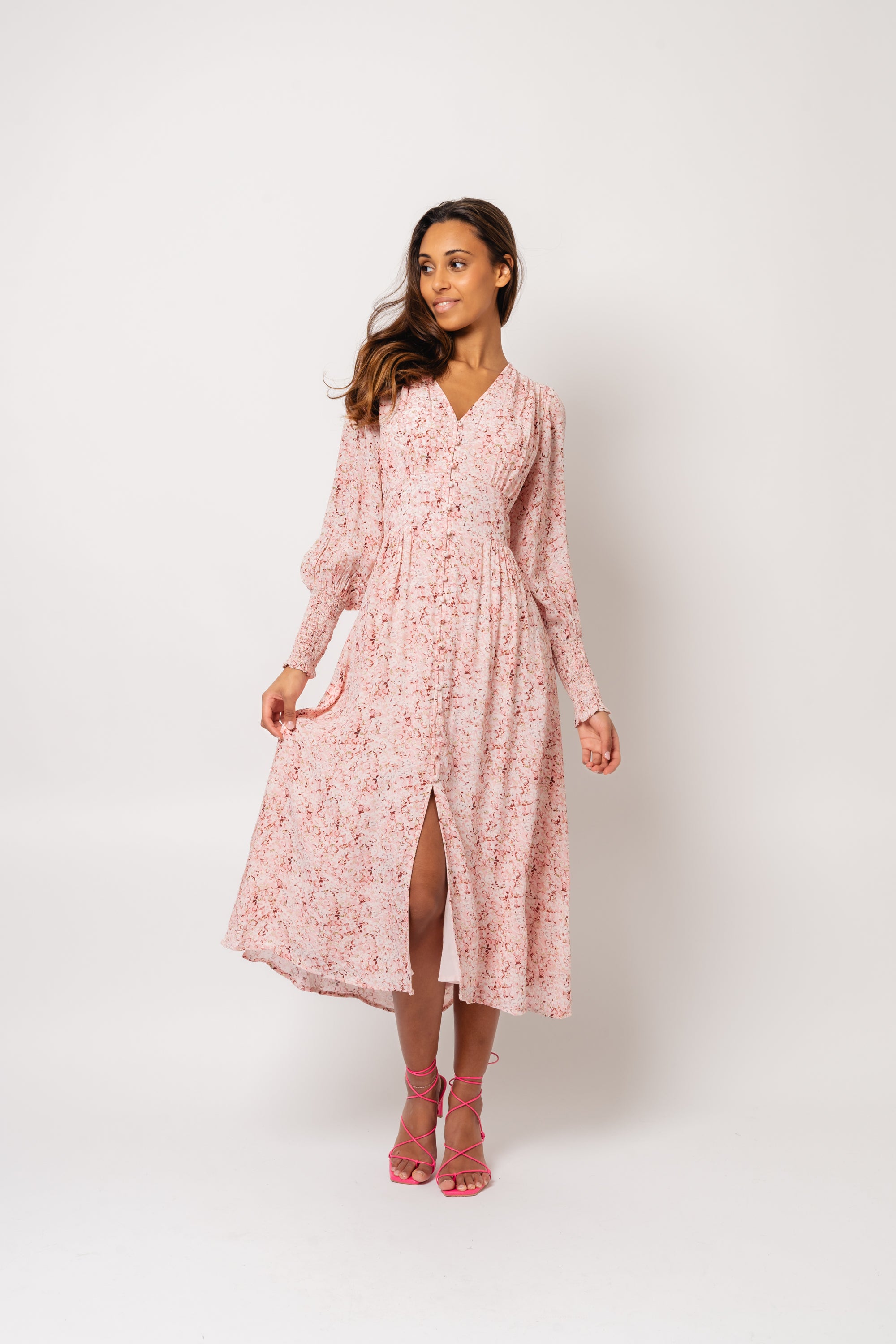 Una Viscose Crepe Dress - Light Pink Floral