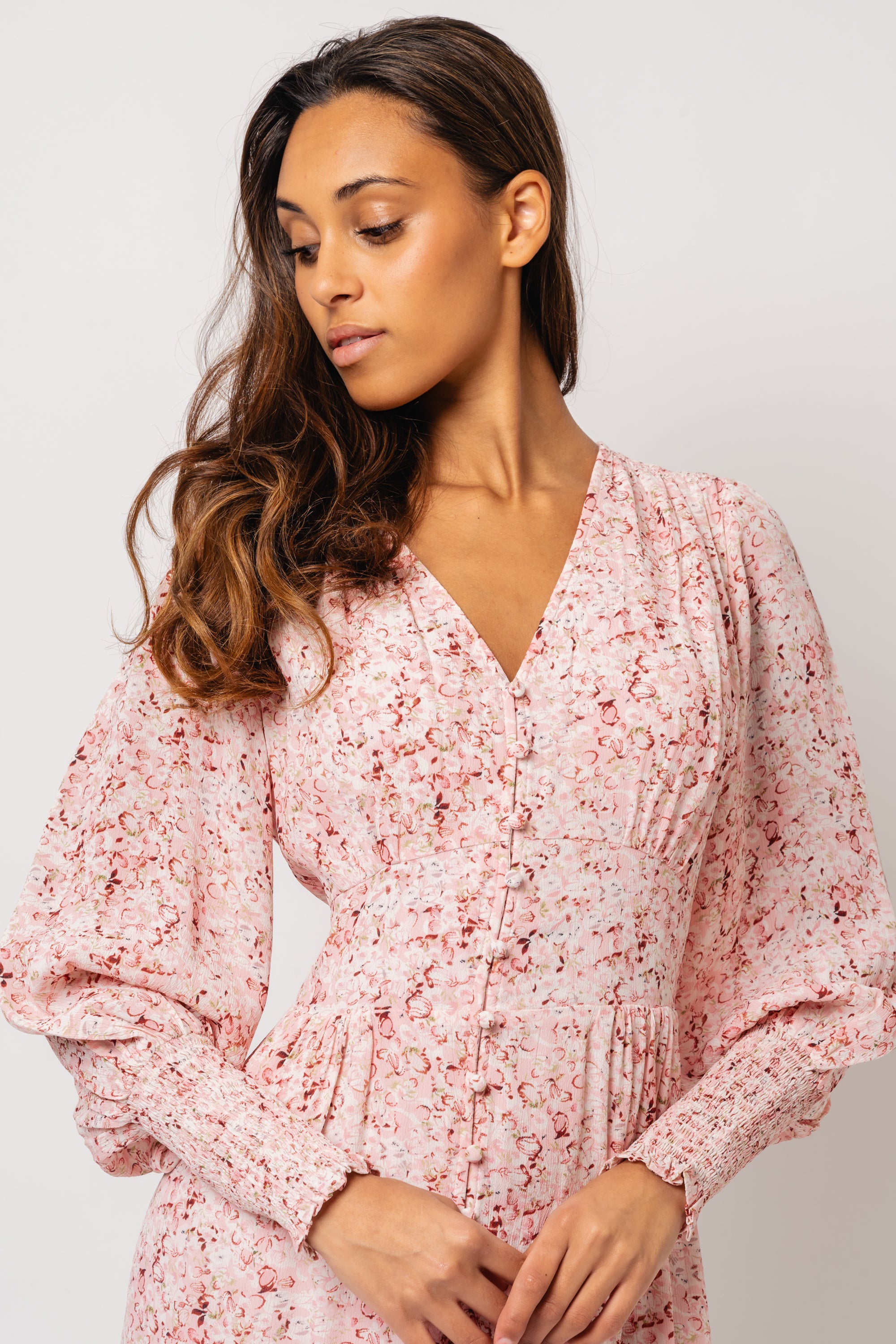 Una Viscose Crepe Dress - Light Pink Floral