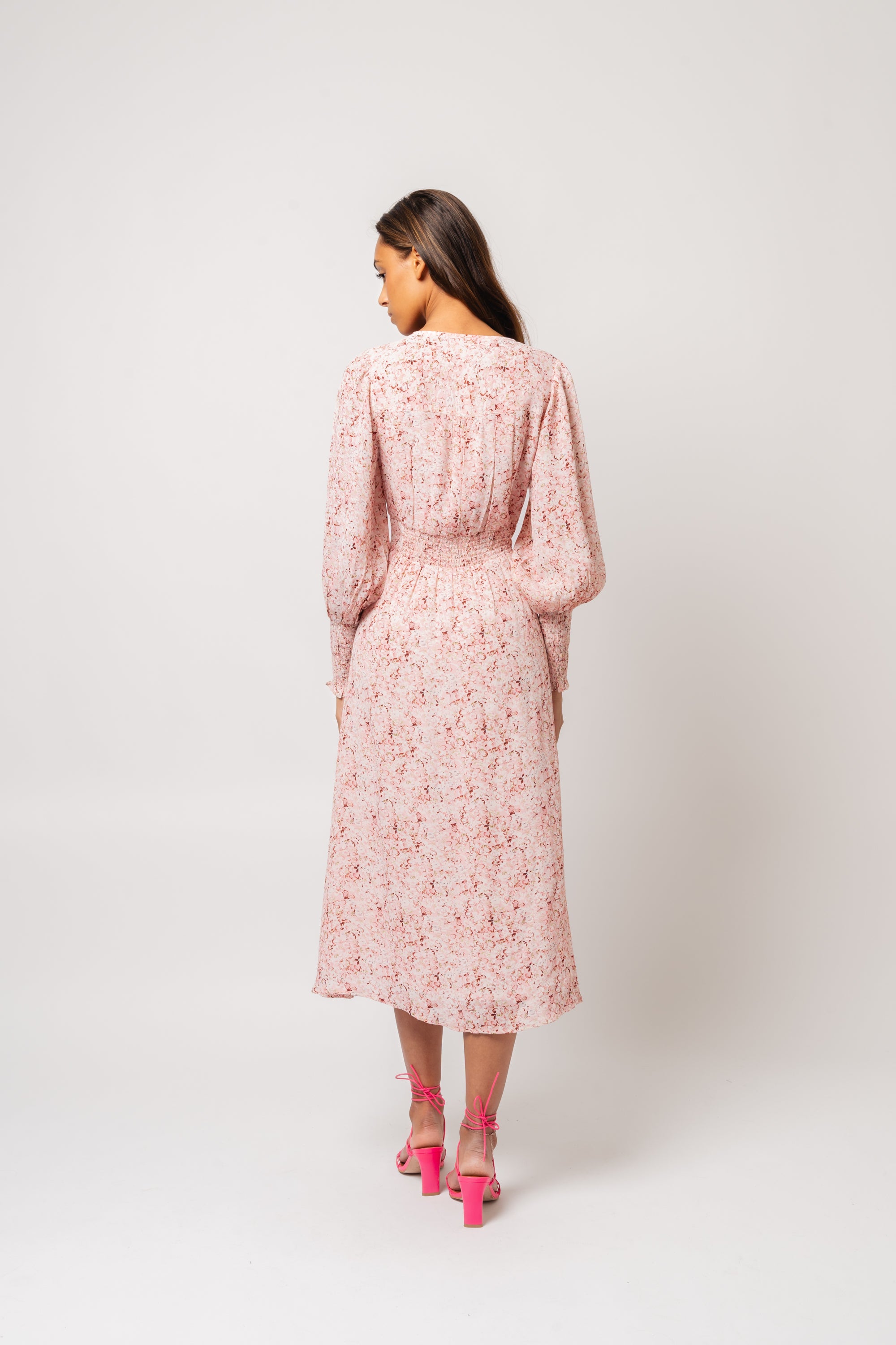 Una Viscose Crepe Dress - Light Pink Floral