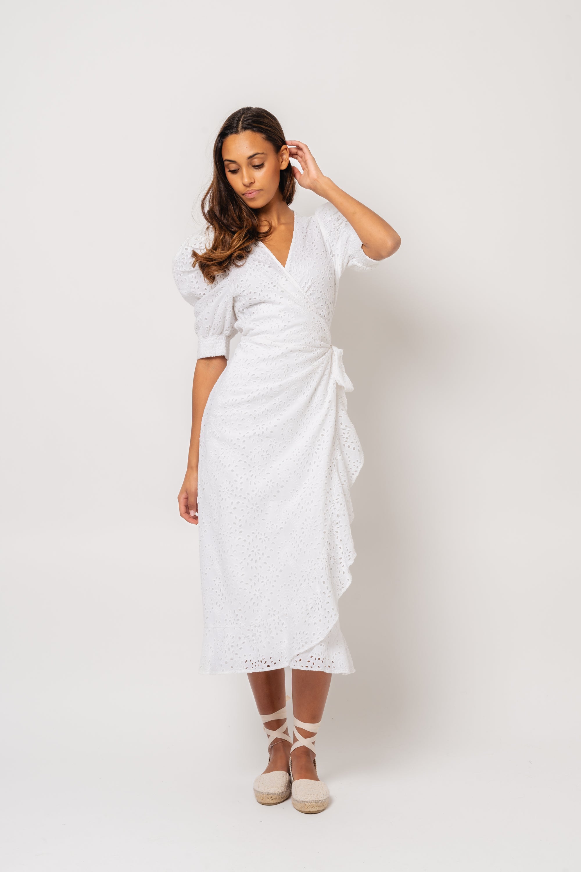 Valkyrie Long Broderie Dress - White