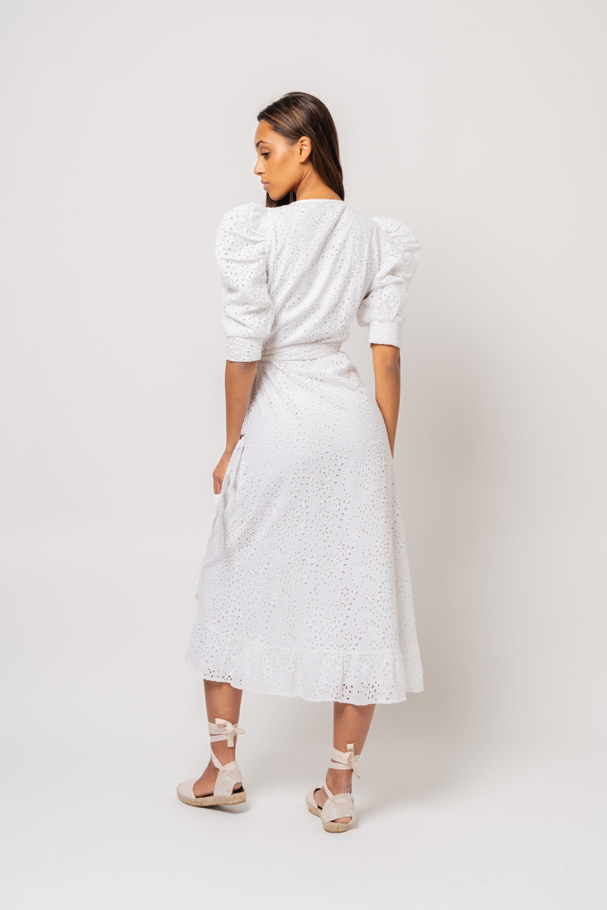 Valkyrie Long Broderie Dress - White