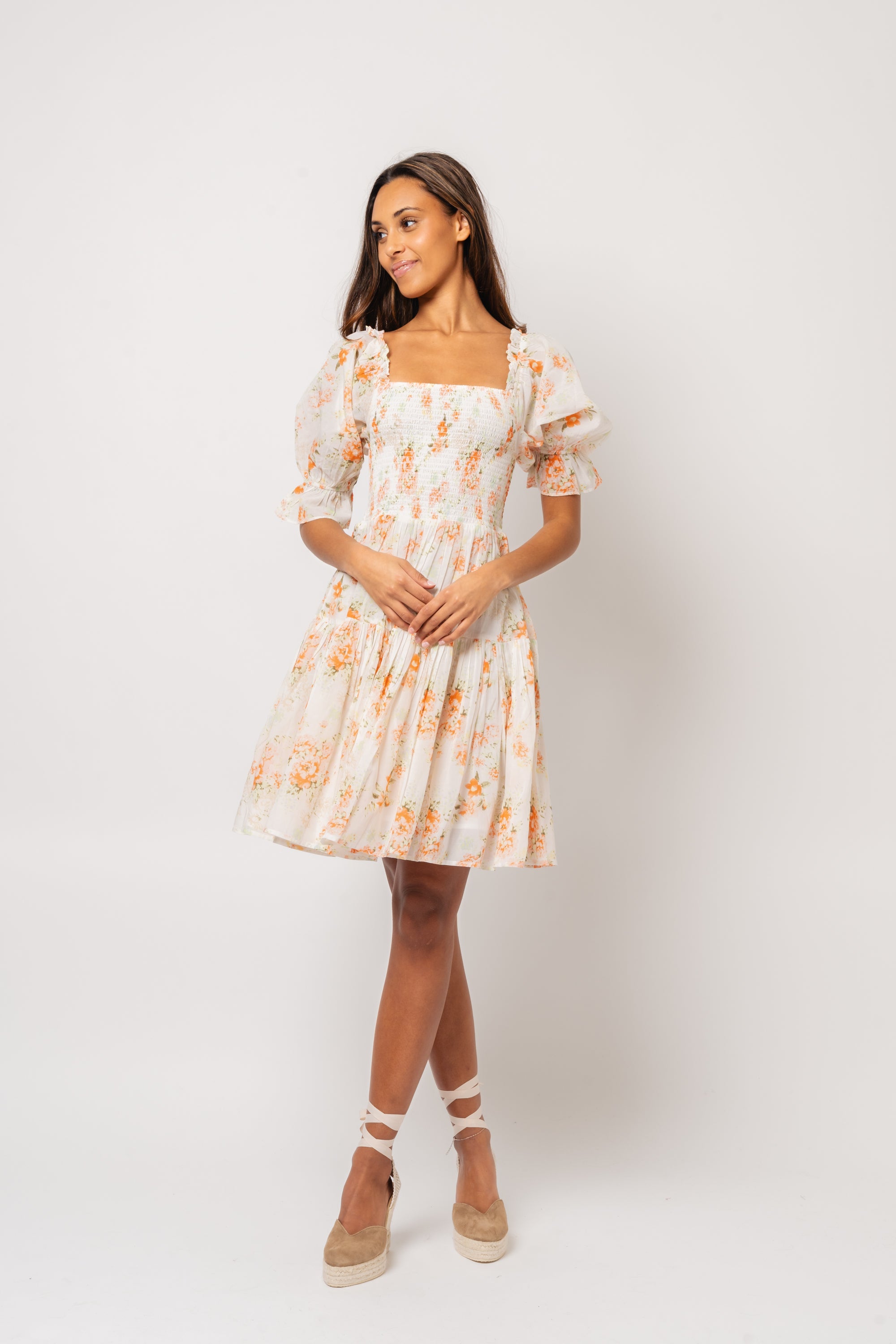 Dagna Voile Dress - White Orange Blossom