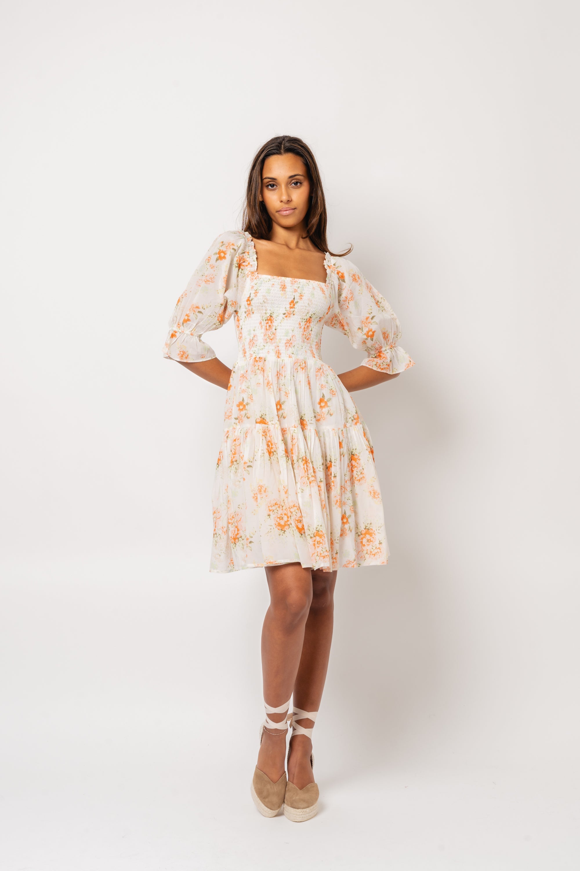 Dagna Voile Dress - White Orange Blossom