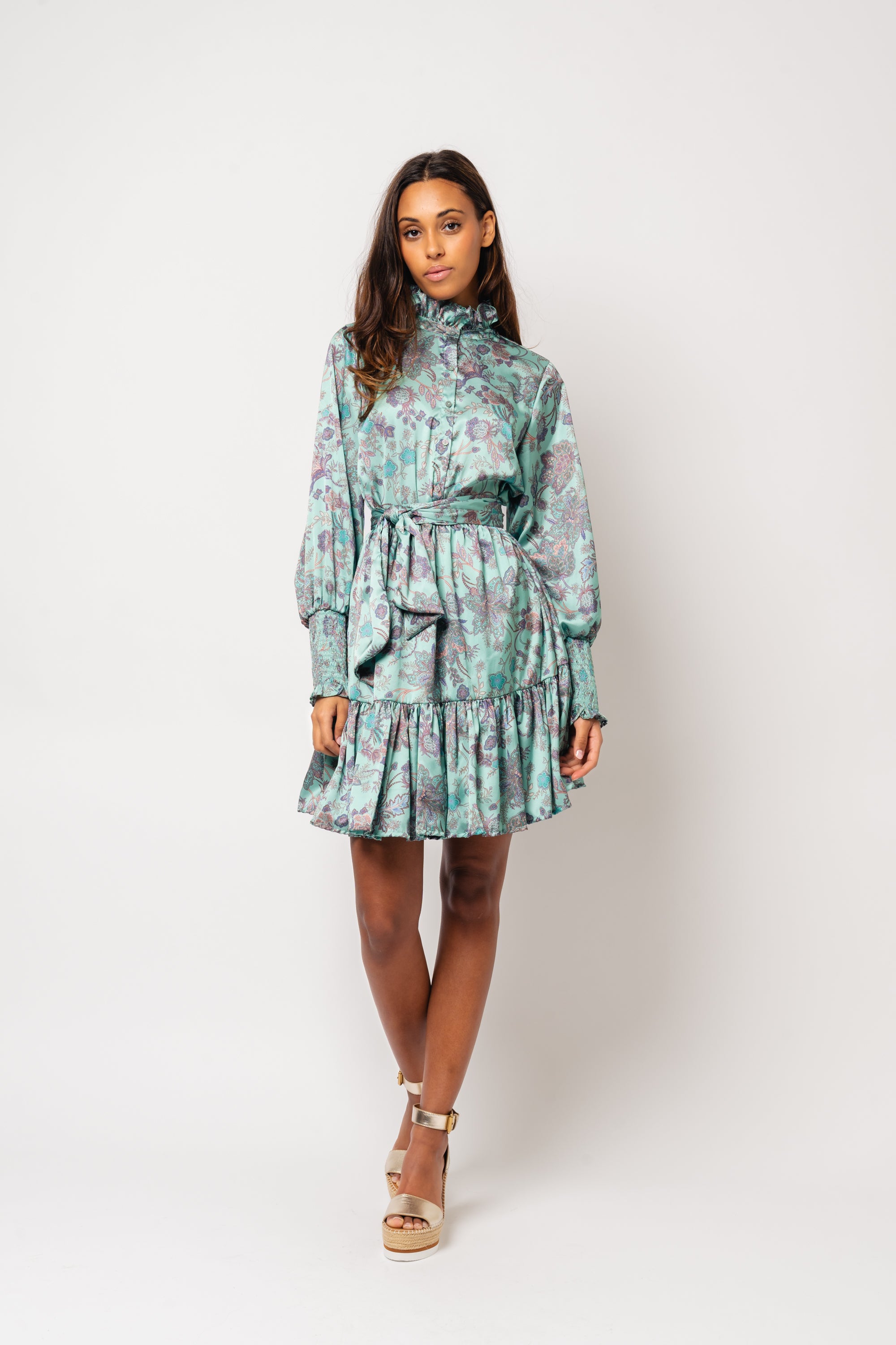 Saga Wide Dress - Green Paisley