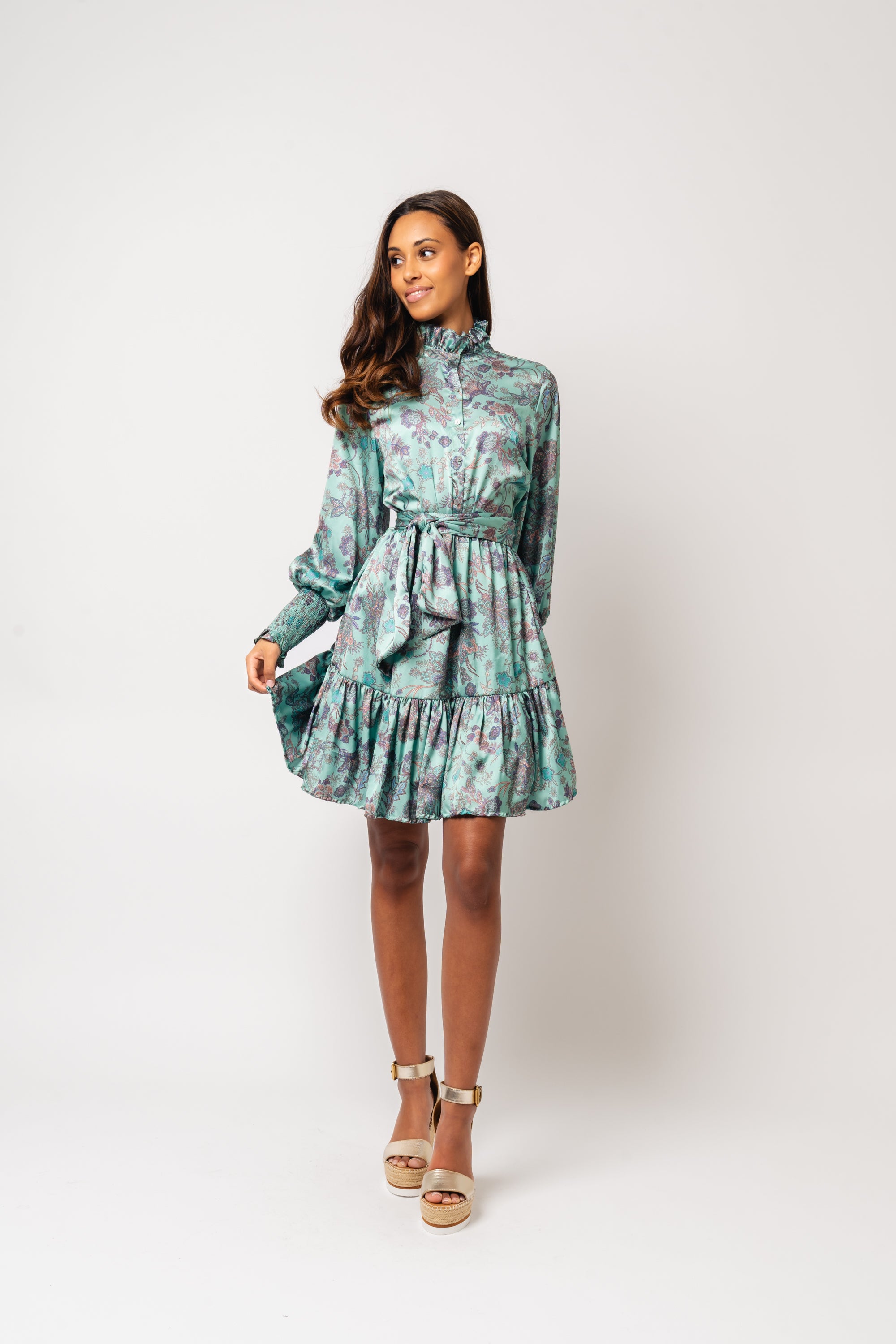 Saga Wide Dress - Green Paisley