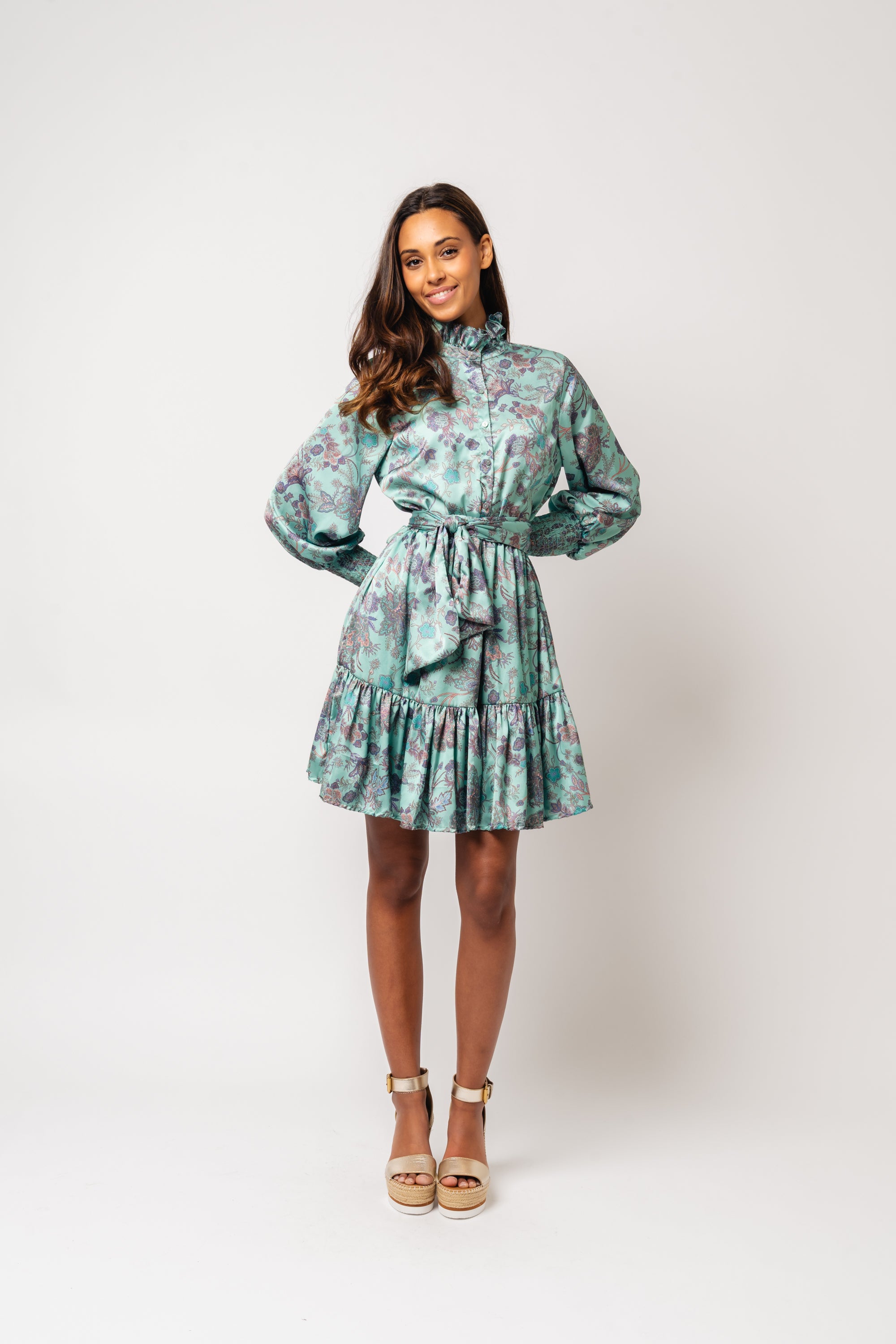 Saga Wide Dress - Green Paisley