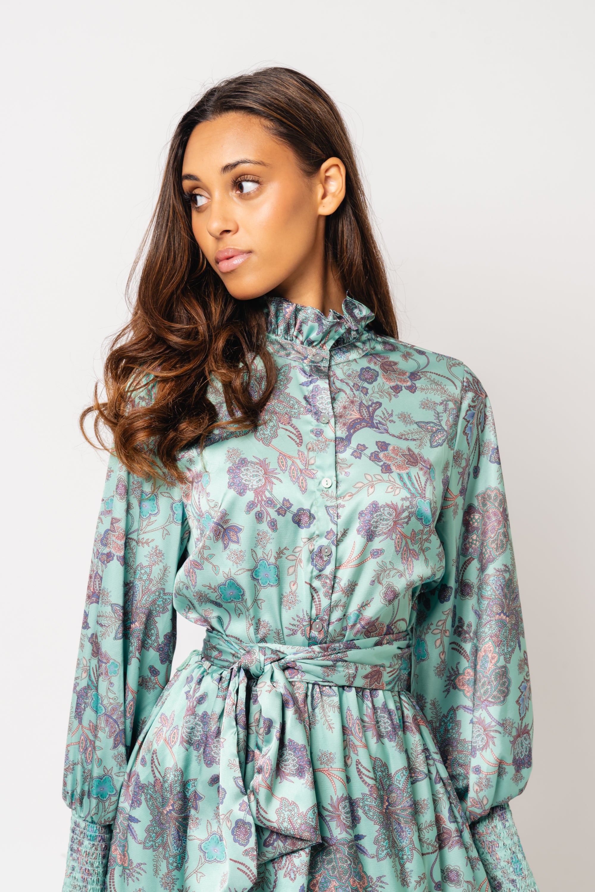 Saga Wide Dress - Green Paisley