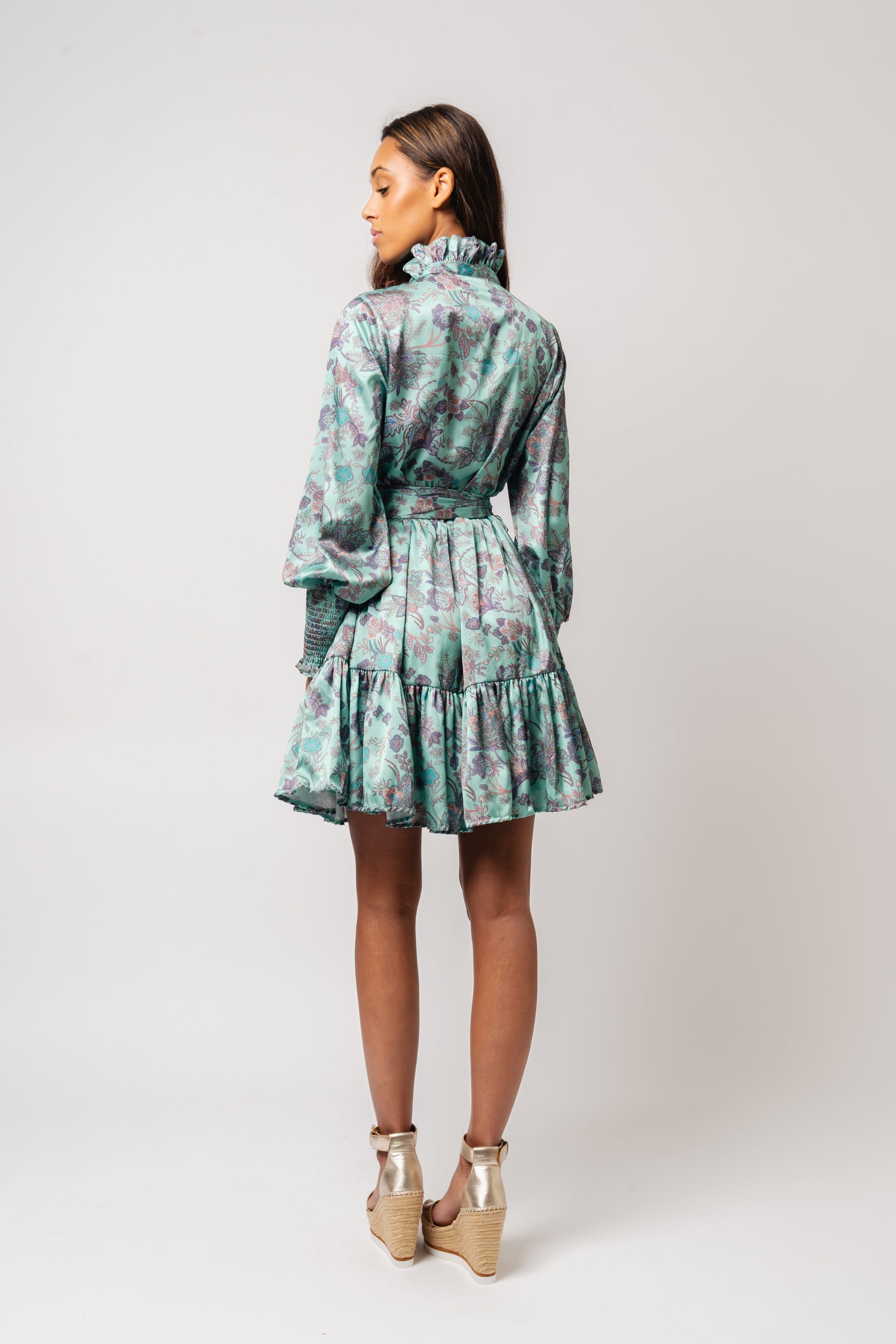 Saga Wide Dress - Green Paisley