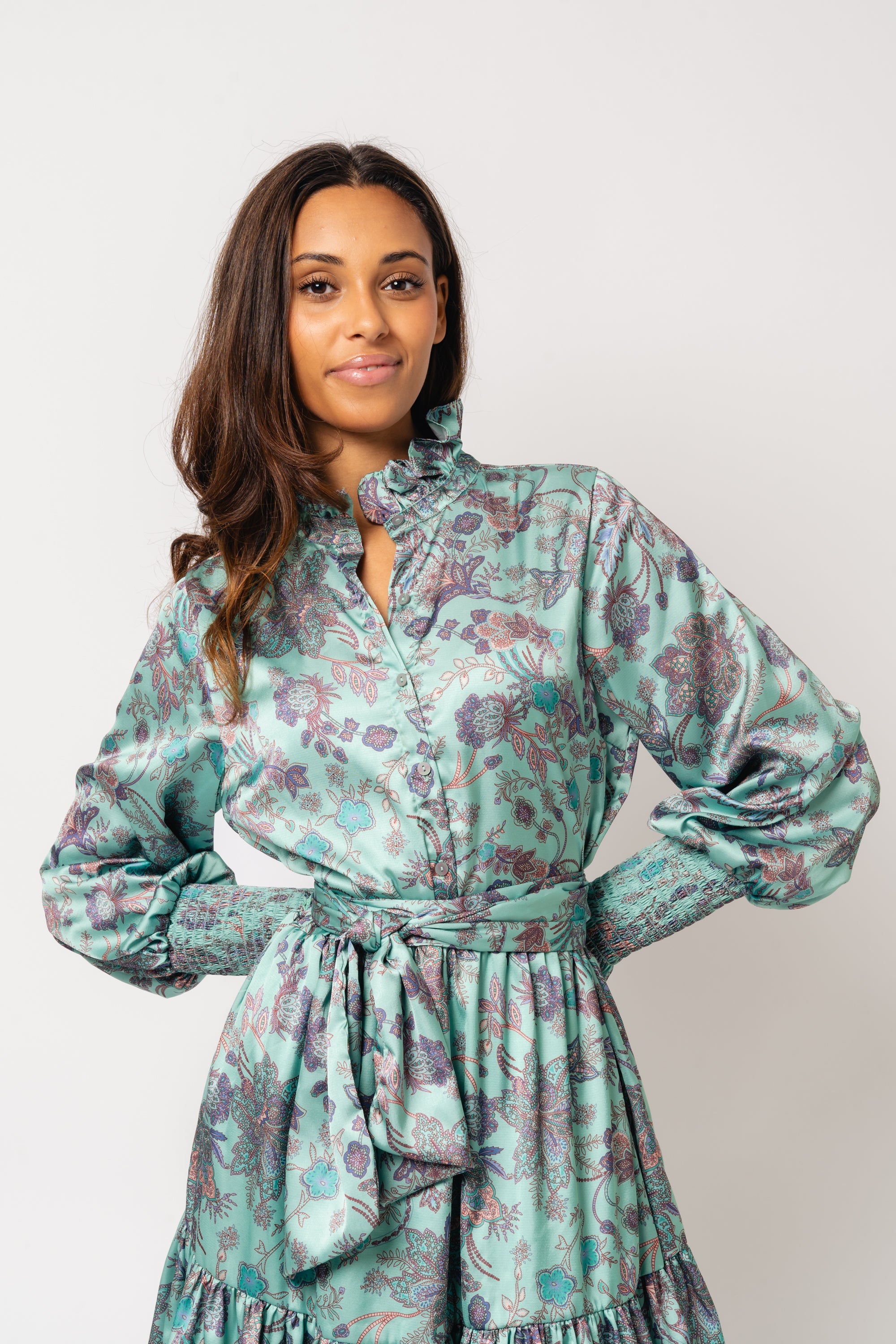 Saga Wide Dress - Green Paisley