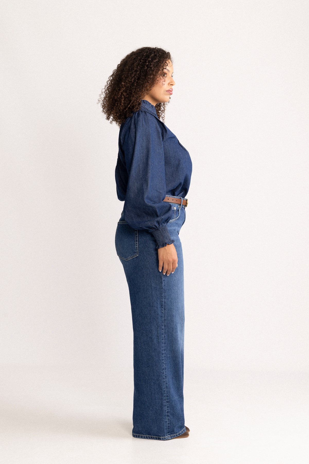 Emma Denim Solid Blouse - Blue