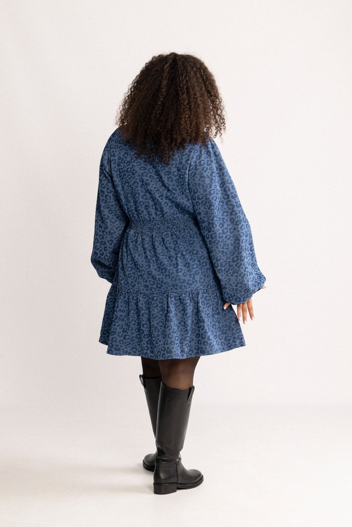 Evina Denim Leo Dress - Blue Leopard