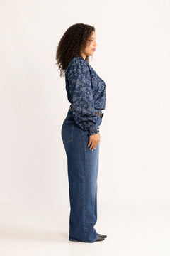 Emma Denim Jacquard Blouse - Blue Flower