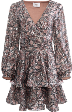 Jade Wave Sequins Dress - Pink Silver
