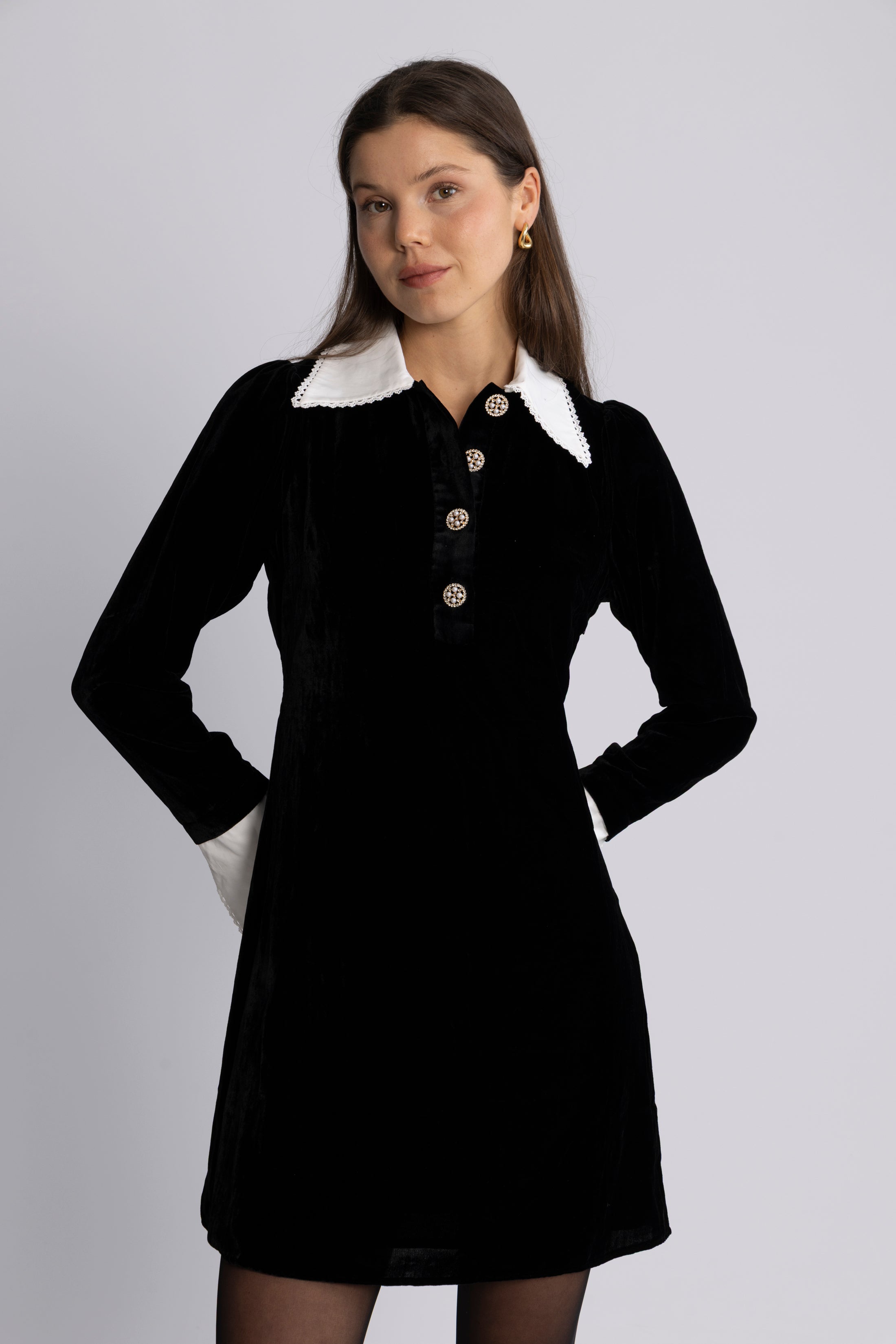 Runa Velvet Mini Dress - Black