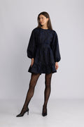 Svanhild Brocade Floral Dress - Dark Navy