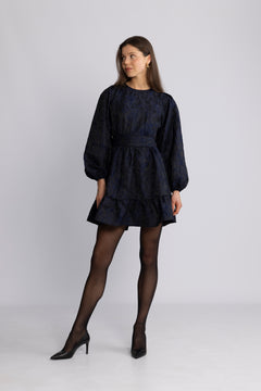 Svanhild Brocade Floral Dress - Dark Navy