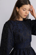 Svanhild Brocade Floral Dress - Dark Navy