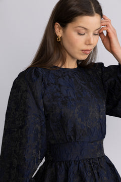 Svanhild Brocade Floral Dress - Dark Navy