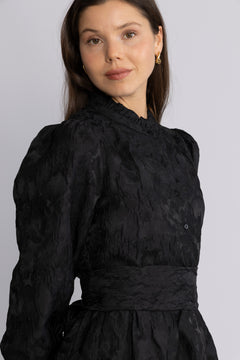 Saga Wide Brocade Dress - Black