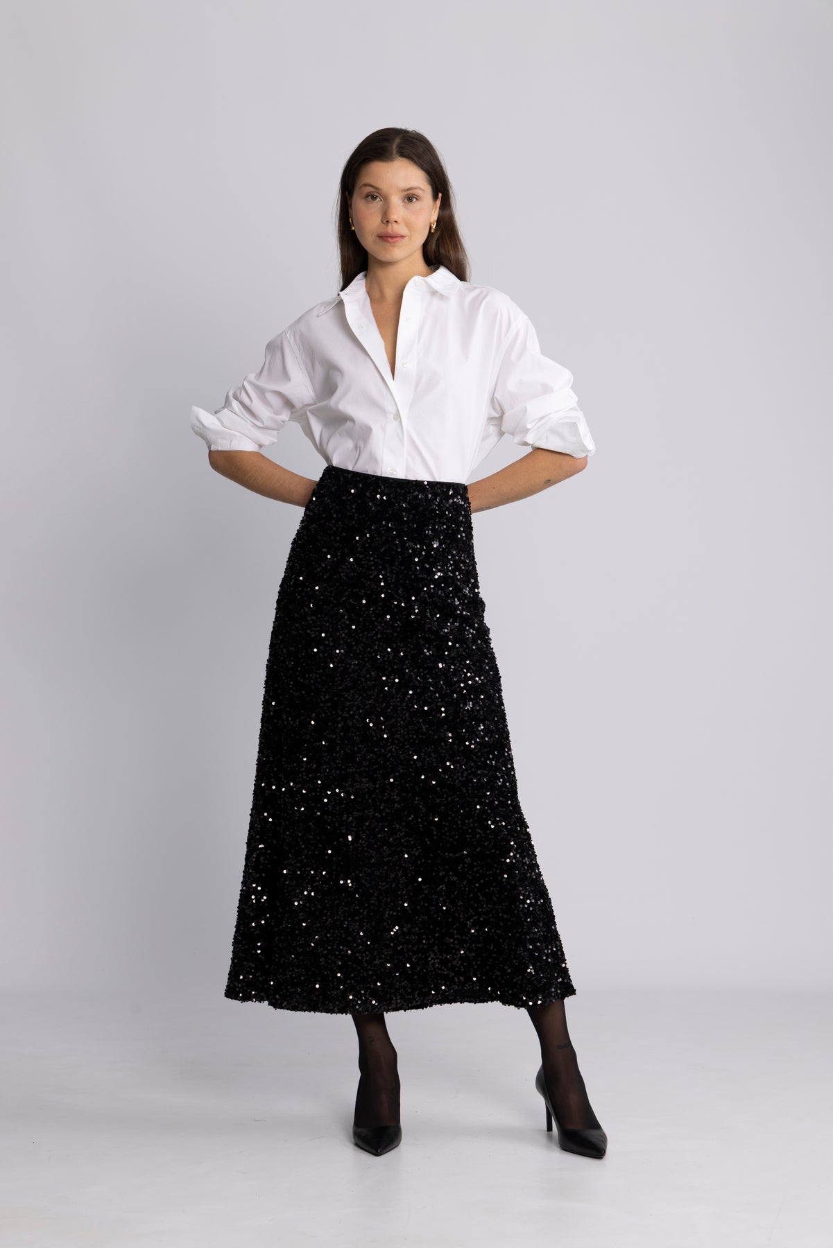 Alva Maxi Sequin Skirt - Black