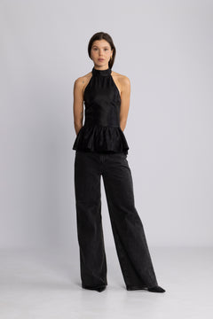 Betty Peplum Halter Neck Top - Black