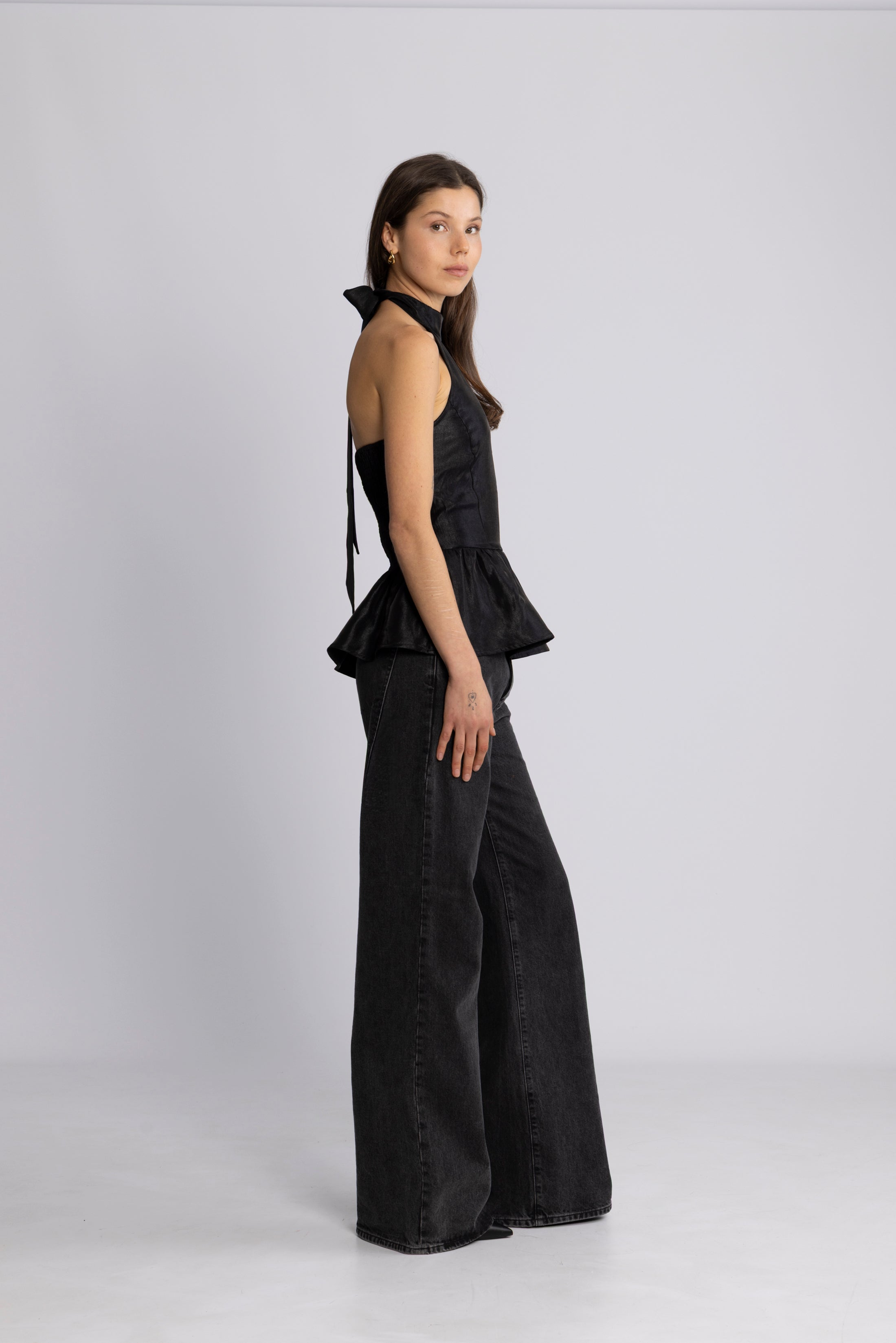 Betty Peplum Halter Neck Top - Black