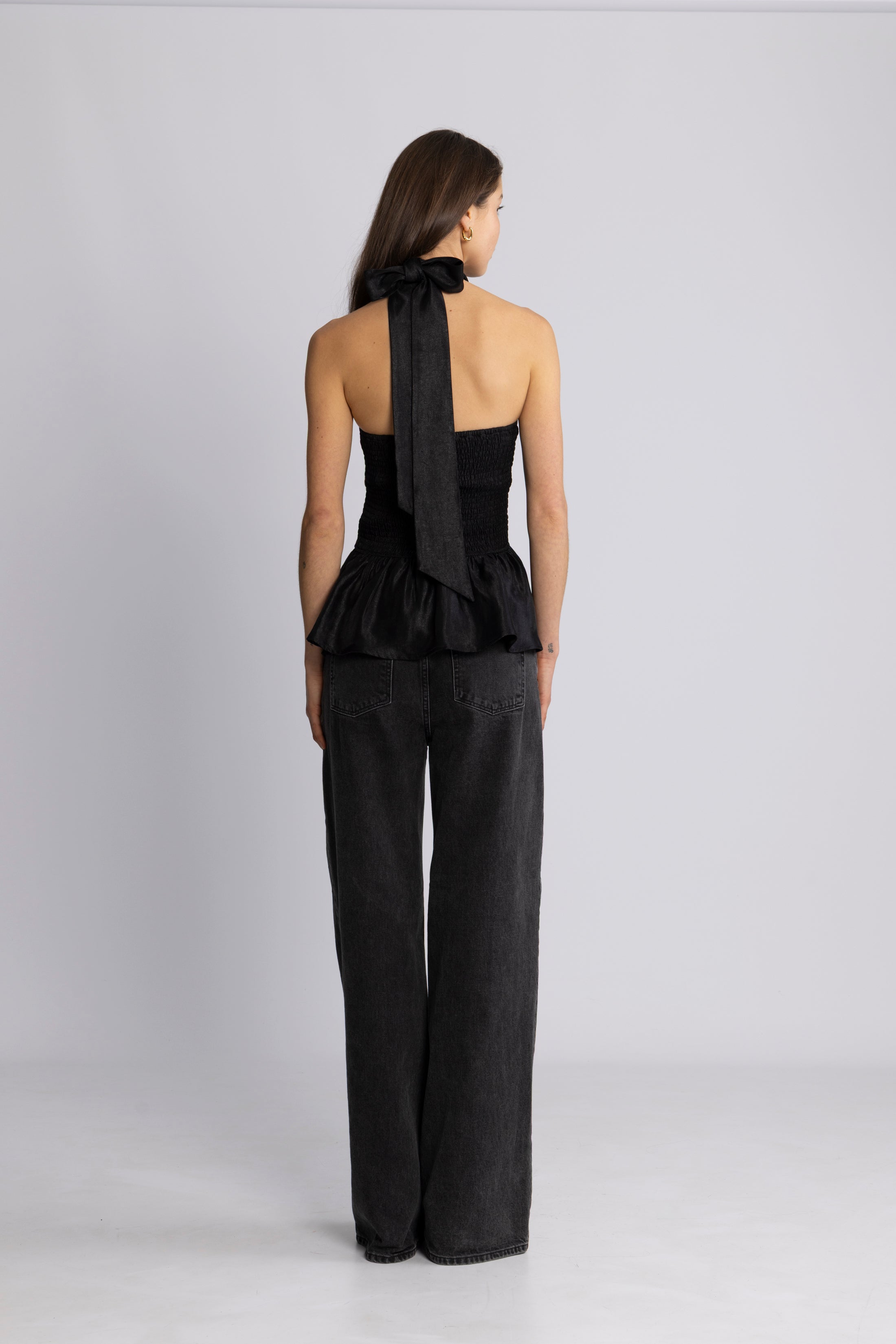 Betty Peplum Halter Neck Top - Black