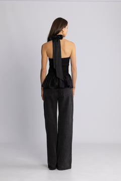 Betty Peplum Halter Neck Top - Black