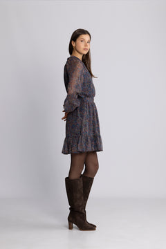 Raina Chiffon Dress - Blue Paisley