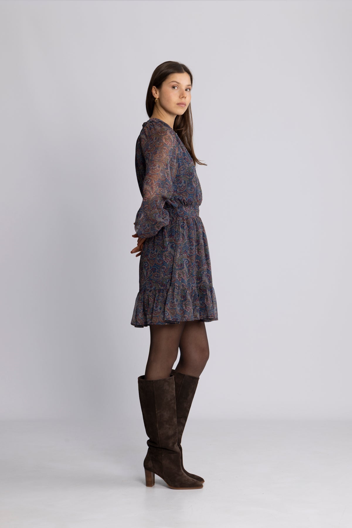 Raina Chiffon Dress - Blue Paisley