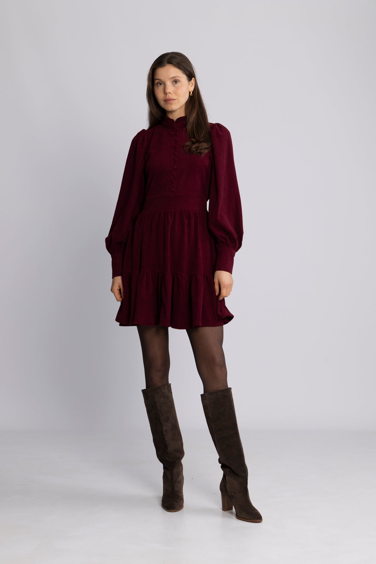 Liv Cord Solid Dress - Wine