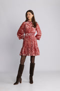Saga Wide Velvet Flower Dress - Pink Flower