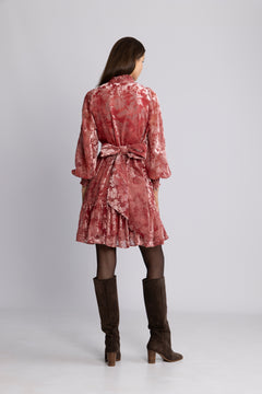Saga Wide Velvet Flower Dress - Pink Flower