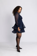 Jade Wave Plisse Dress - Navy