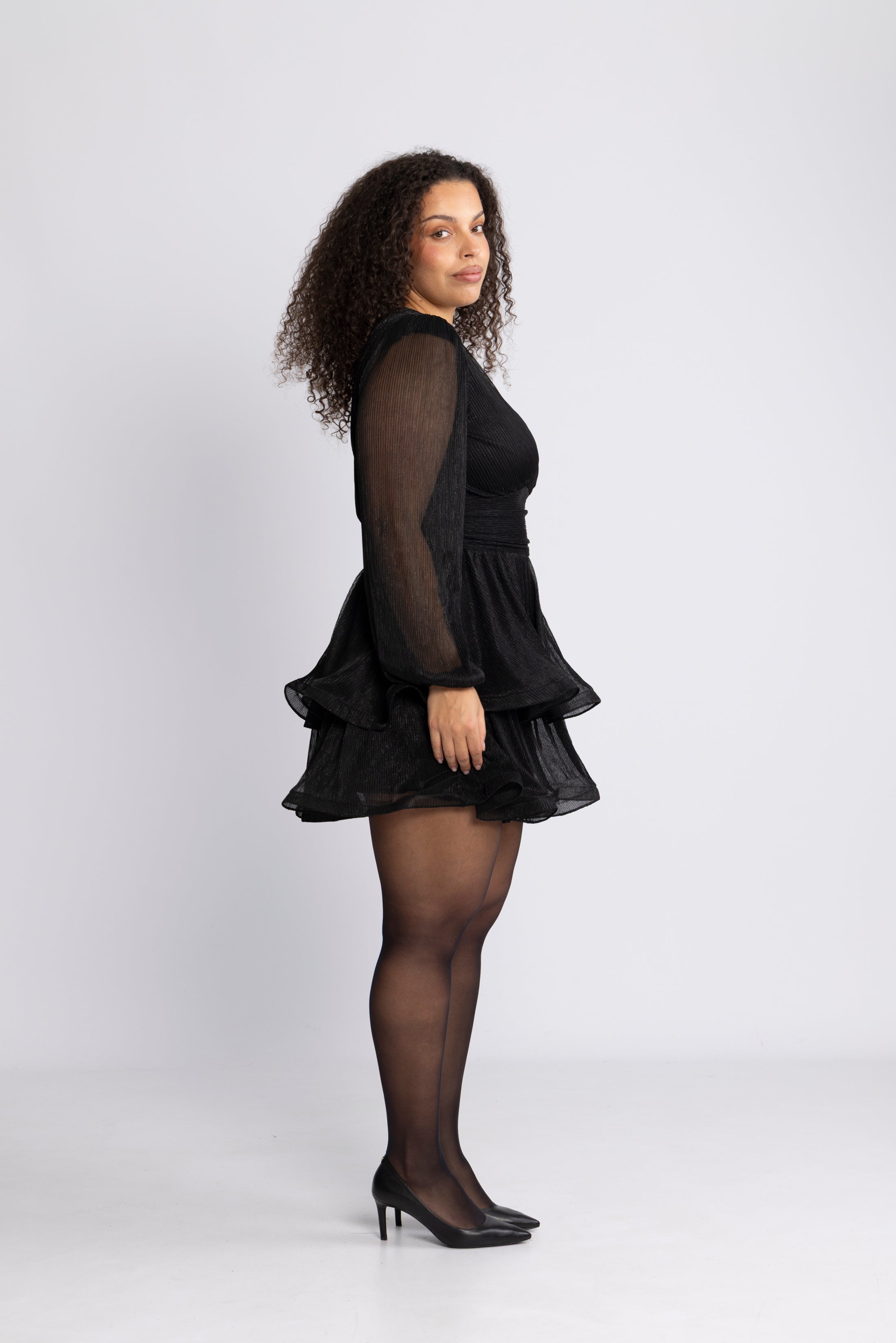 Jade Wave Plisse Dress - Black