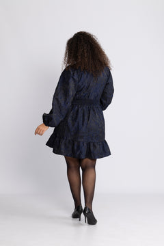 Svanhild Brocade Floral Dress - Dark Navy