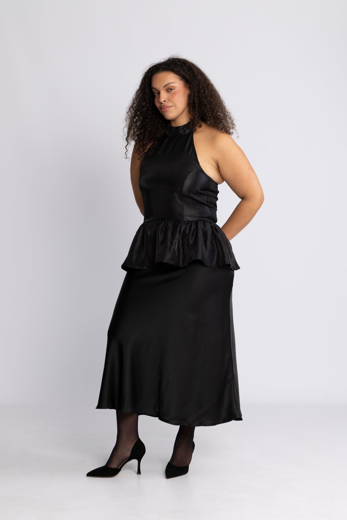 Betty Peplum Halter Neck Top - Black