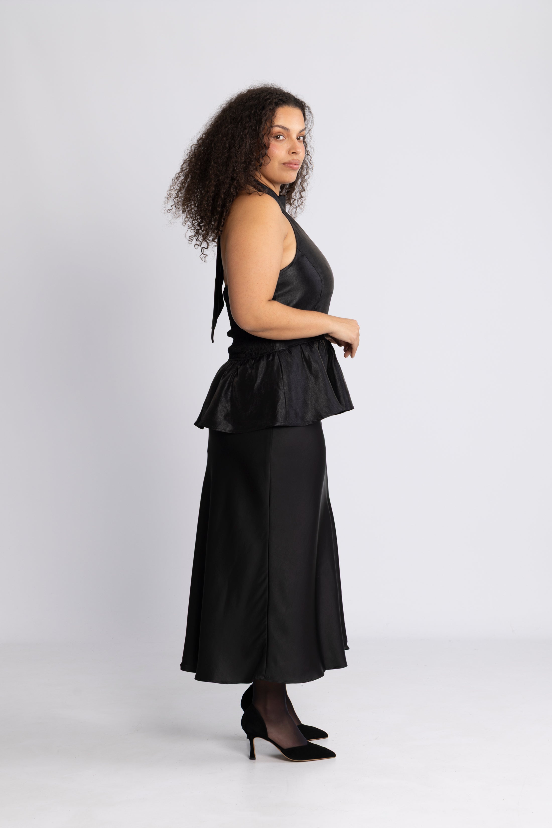 Betty Peplum Halter Neck Top - Black