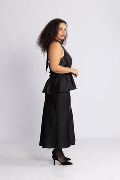 Betty Peplum Halter Neck Top - Black